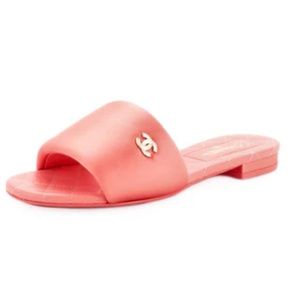 Chanel satin coral slides